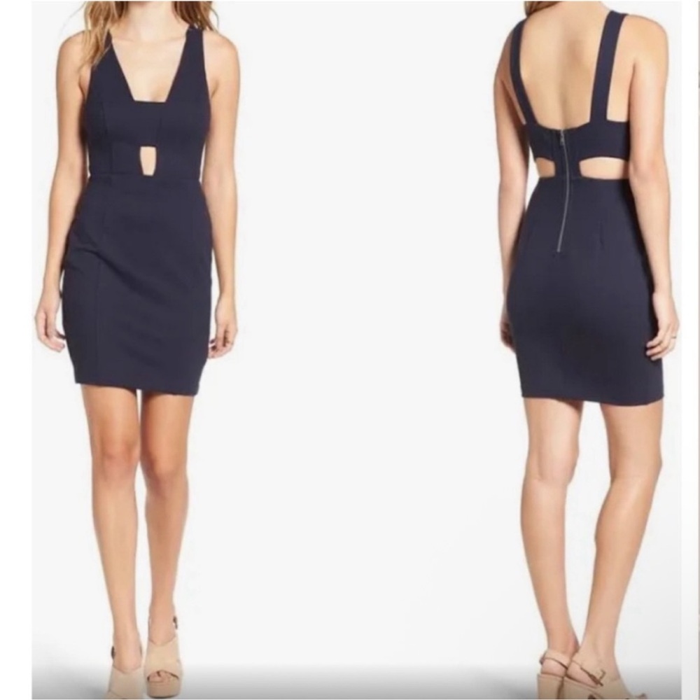 ASTR the Label Revolve Cutout Sleeveless Bandage Bodycon Minidress Navy Ponte